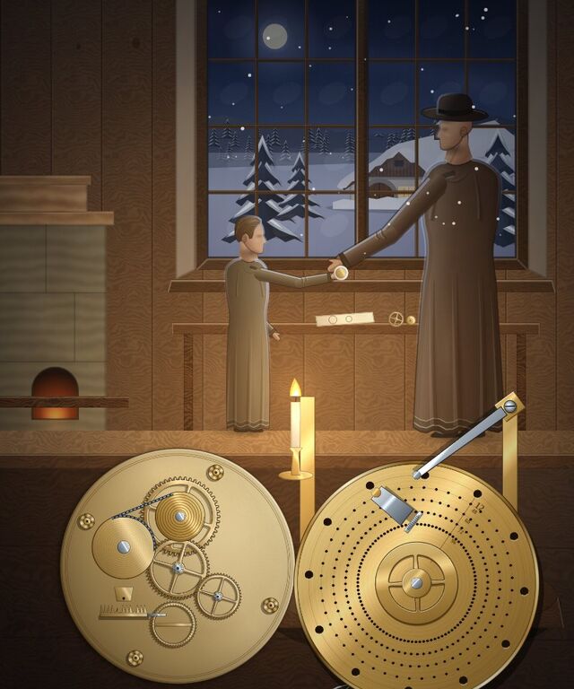 The painted cover of The Boy Who Fixed a Watch, chapter 59 of WORN's Grand Tour of Time.
